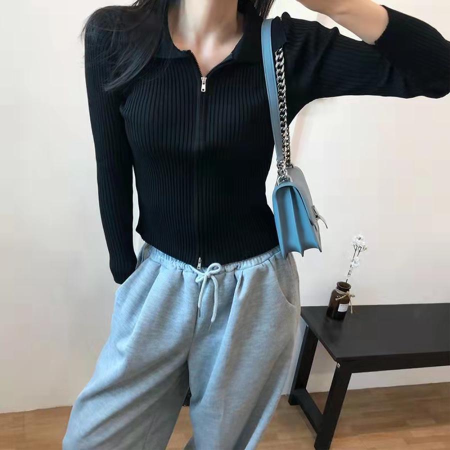 ニット・セーター | リブニットトップスレディースジップアップ