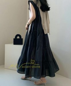 マキシ | ワンピース Aラインノースリーブマキシ丈ワンピース ビッグシルエット 無地 レディース ロング丈 体型カバー カジュアル 麻 綿 ゆったり 20代30代40代