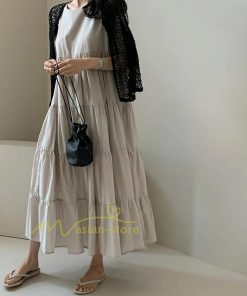 マキシ | ワンピース Aラインノースリーブマキシ丈ワンピース ビッグシルエット 無地 レディース ロング丈 体型カバー カジュアル 麻 綿 ゆったり 20代30代40代