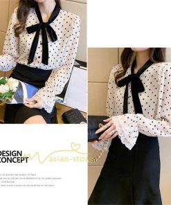 シャツ・ブラウス | ブラウス レディース 長袖ブラウス 秋服 オフィスブラウス リボンネック オシャレブラウス プリントトップス 韓国風 大人 ゆったりシャツ 通勤OL ドット柄 上品