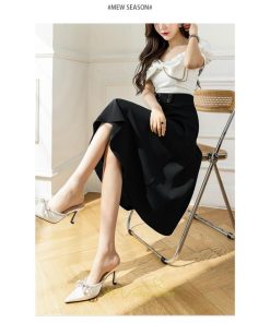 スカート | 無地 膝下 ひざ下 黒 緑 ベージュ ハイウエスト レディース Aライン 着痩せ 脚長効果 通勤 就活 日常 上品 OL エレガント オフィス ビジネス