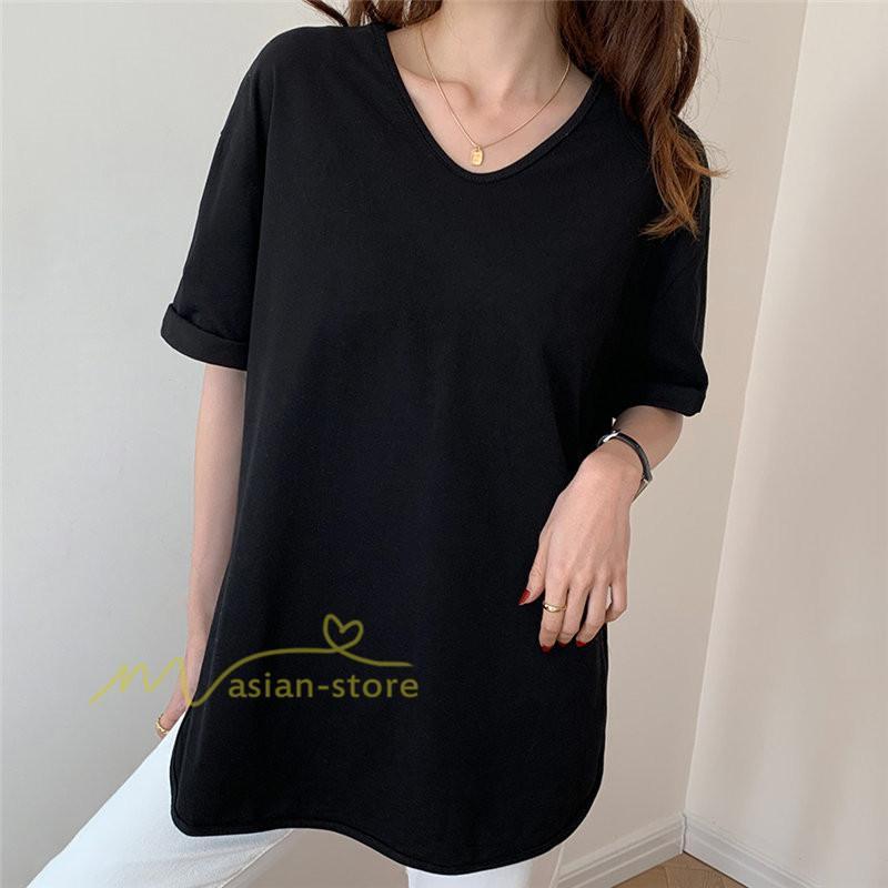 tシャツ・カットソー | Tシャツ ティーシャツ トップス カットソー レディース 春 夏 半袖 無地 綿 スリット 20代30代40代50代 お出かけ 体型カバー 通勤通学 着回し カジュアル 上品