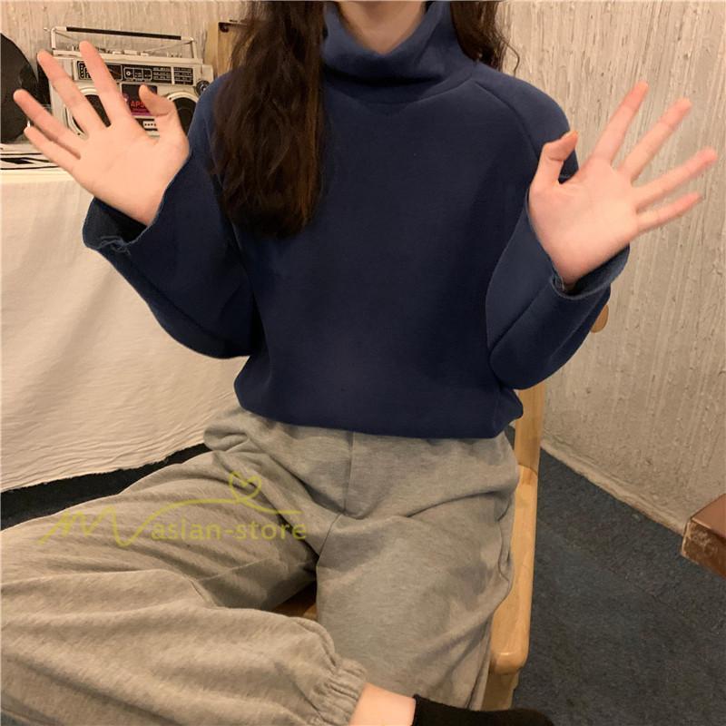 パーカー | トレーナー レディース 厚手 秋冬 コーデ 無地 ハイネック トルネック 長袖 着回し 裏起毛 暖かい 可愛い フリーサイズ ゆったり 7色 プルオーバー カジュアル