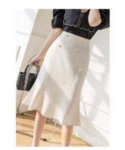 スカート | フリルひざ丈 膝丈 おしゃれ かわいい レディース ボトムス きれい ハイウエスト Aライン 上品 エレガント OL 通勤 レトロ デート オフィス