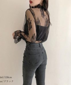 透かし編みトップス | トップス インナー ブラウス 長袖 レディース ネック シースルー