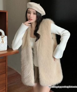 ベスト | ファーレディース 秋冬 ミドル丈 アウター ジレ 羽織り 前開き カーディガン フェイクファー コーデ ノーカラー 送料無料 秋物 冬服 袖なし