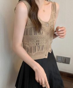 透かし編みトップス | 透かし編み タンクトップ スクエアネック