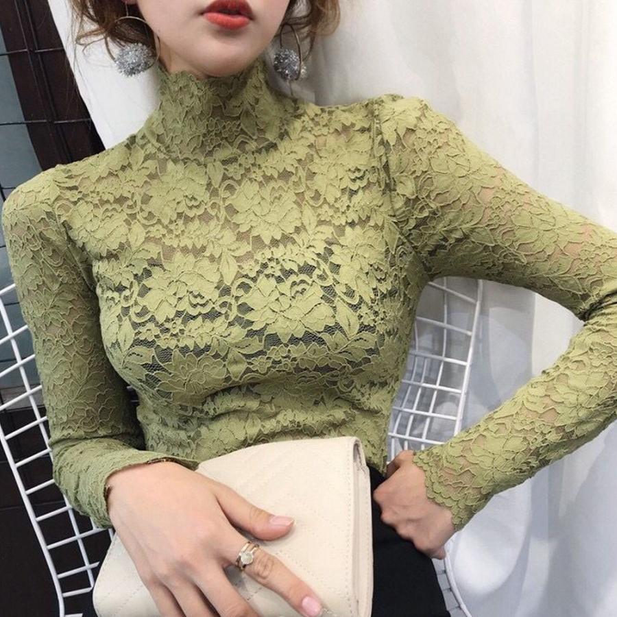 Tシャツ・カットソー | インナー 総レース シースルー 花柄 ハイネック カットソー 重ね着 レディース セクシー トップス エレガント