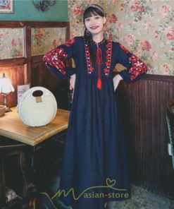 マキシ | 花柄ワンピース 丸首 リゾート ワンピース レディース 長袖 夏秋 ロング丈 マキシ丈 大人 上品 刺繍 綿麻 二次会 女子会 旅行 お出かけ コットン バカンス