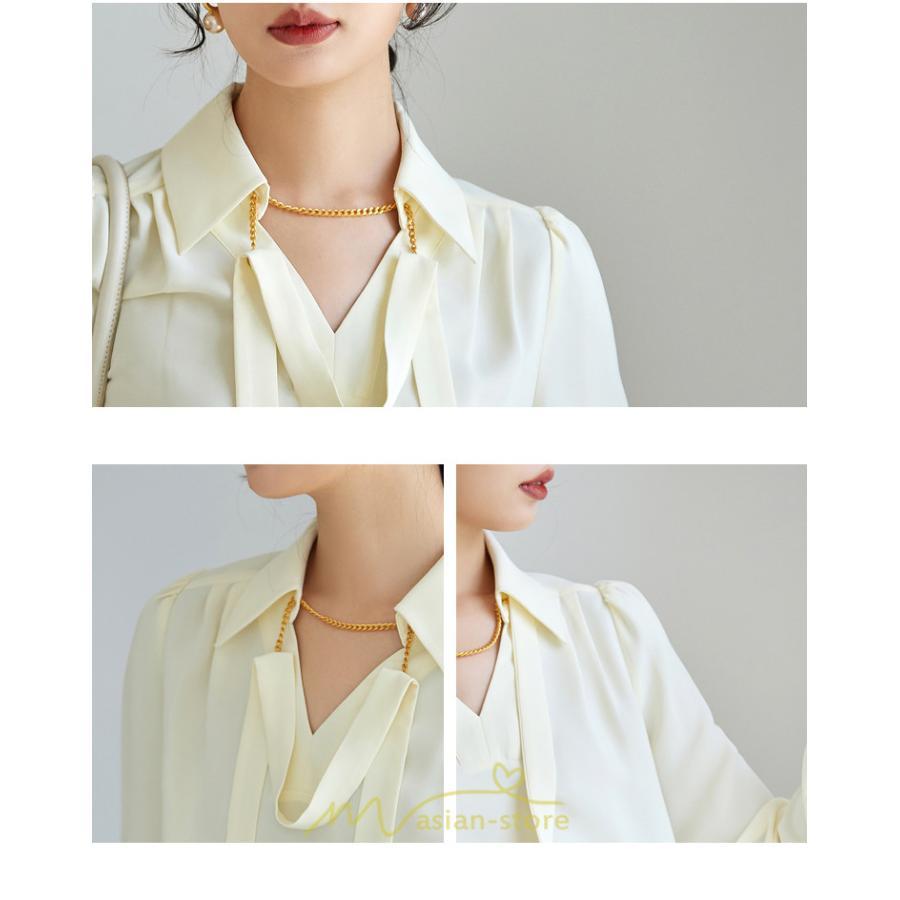 シャツ・ブラウス | ブラウス レディース シャツ トップス Vネック 長袖シャツ 無地 オフィス カジュアル おしゃれ シフォン 着痩せ OL リボン 通勤 20代30代40代50代