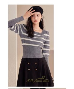 ニット・セーター | 長袖 ニット セーター Tシャツ レディース トップス 秋新作 ママ 人気 秋コーデ 激安 ボーダー柄 オシャレ 韓国風 可愛い キレイめ エレガント 上品 2022新作