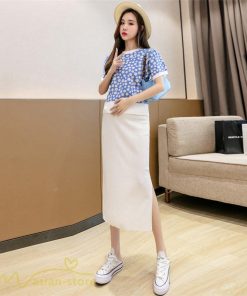 スカート | マタニティレディース 無地 ウエスト調整 着痩せ 裾口スリット カジュアル マタニティウェア 妊婦 産前 日常感 大きいサイズ おしゃれ 上品