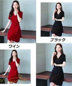 ミディアム | ワンピース レディース 無地 Vネック 半袖 カジュアル おしゃれ エレガント 上品 春 夏 新作 レディースワンピース サマーワンピース 膝丈 きれいめ お出かけ