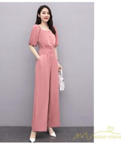 セットアップ | スーツ レディース 半袖 ブラウス パンツ 2点セット 上下 ロングパンツ ワイドパンツ ボトムス 大きいサイズ カジュアル レディース ゆったり