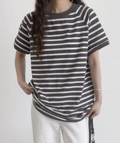 ｔシャツ・カットソー | カットソー チュニック レディース トップス 体型カバー シンプル Tシャツ きれいめ ストライプ柄 半袖 夏物 カジュアル 20代30代40代50代 ゆったり 通勤通学