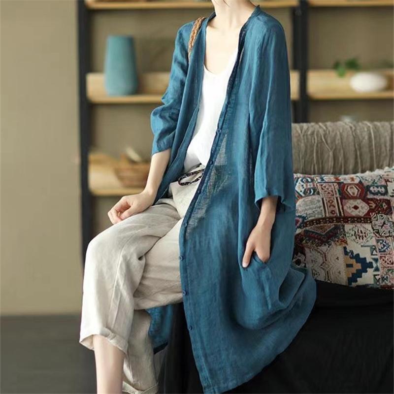 カーディガン | レディース リネン 麻混 ロング 春 秋 ゆったり 7分袖 40代 50代 無地 4色 冷え防止 透け感 羽織 初秋 30代 秋大きいサイズ 20代