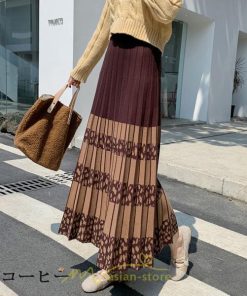 スカート | ロングウエストゴム プリーツ ロング丈 黒 グレー カーキ コーヒー レディース きれいめ 秋カジュアル 冬ニット 秋冬 オフィス