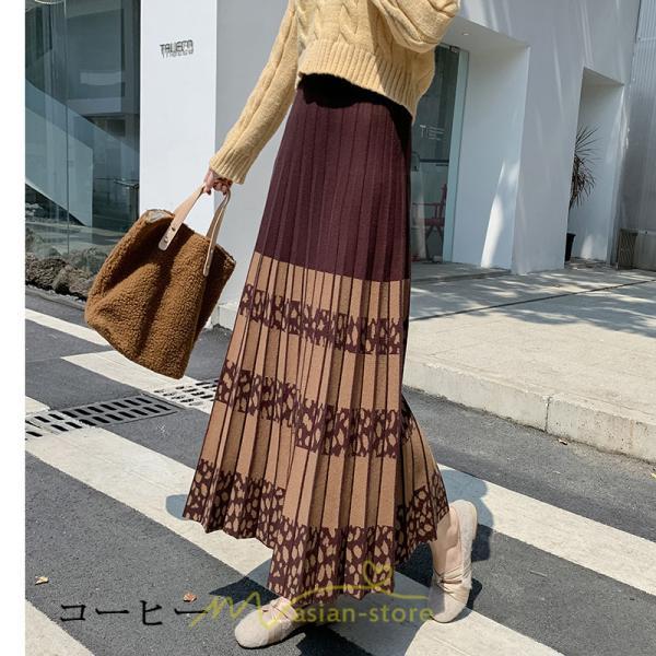 スカート | ロングウエストゴム プリーツ ロング丈 黒 グレー カーキ コーヒー レディース きれいめ 秋カジュアル 冬ニット 秋冬 オフィス