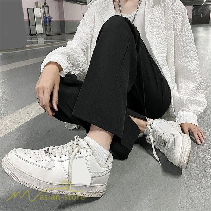 チノパン | ワイドパンツ メンズ 春 夏 秋 無地 アンクルパンツ 大きいサイズ ゆったり パンツ ガウチョパンツ 上品 裾口スリット 夏服 黒 体型カバー 着痩せ カジュアル