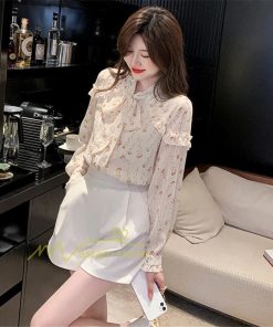 シャツ・ブラウス | ブラウス トップス シャツ レディース シフォン 無地 長袖シャツ ファッション カジュアル エレガント 細身 優雅 通勤 花柄 新作 リボン付き 上品 オシャレ OL