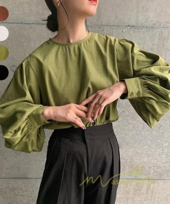 シャツ・ブラウス | 長袖ブラウス 綿100%ブラウス レディース シャツ 秋物 パフスリーブブラウス 無地 トップス 長袖 夏秋物 20代30代 可愛い ゆったりシルエット OL 大人