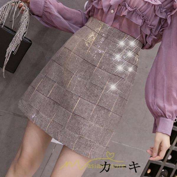 スカート | レディース ミニショット丈 キラキラ インナーパンツ付き ハイウエスト 着痩せ オシャレ 韓国ファッション 20代30代40代50代 2022 秋冬