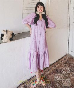 マキシ | ワンピース レディース 夏秋 無地 ロング丈 長袖 白 紫 大人 上品 20代 30代 40代 刺繍 レース ママ 母 痩せて見える 同窓会 デート 謝恩会  女子会 食事会