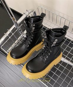 ショートブーツ | ブーツ レディース トレンド ミドル 厚底 袴ブーツ 黒 レースアップ 編み上げ イエロー ホワイト 卒業式 通勤 通学 オフィス 歩きやすい