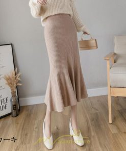 スカート | ロング丈 秋冬 レディース ロングウエストゴム ハイウエスト 黒 グレー マーメイド コーデ お出かけ 韓国風 脚長効果 フレア 人気新作