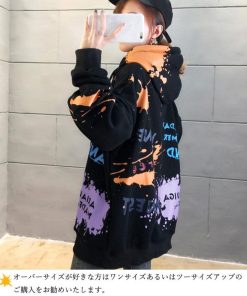 パーカ | レディース 秋冬 ペイント柄 スウェット ポケット付き 韓国風 長袖トレーナー 裏起毛 フード付き おしゃれ パーカー プルオーバー