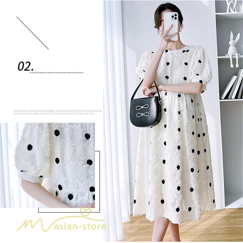 ワンピース | マタニティウェア レディース 半袖 ドット柄 着痩せ マタニティクルーネック 大きいサイズ 産前 マタニティ お出かけ 妊婦着 ゆったり