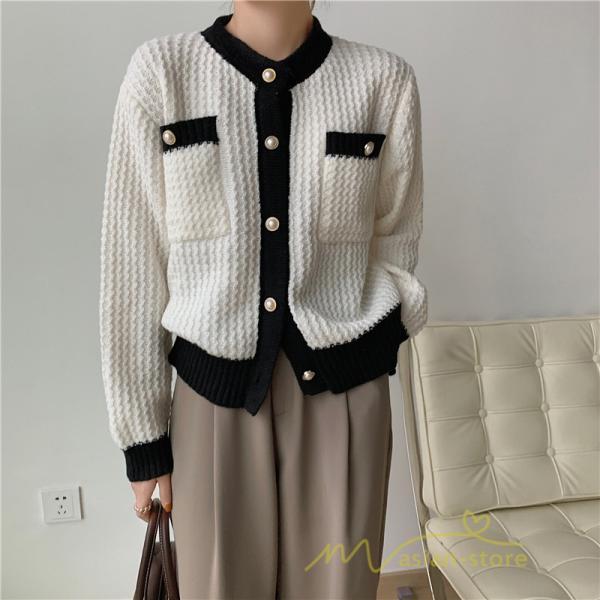 カーディガン | 2022秋冬ニットショート丈 レディース フロントボタン 羽織り ポケット アウター ニット セーター 大人 20代40代 やさしい 通学通勤 長袖