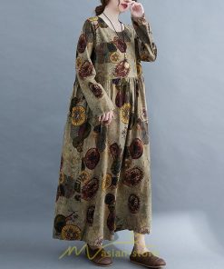 マキシ | ワンピース 夏秋 長袖 コットン お出かけ 長め丈 花柄 フラワー 大きいサイズ ロング丈 ロングワンピ ぽっちゃり 快適 お洒落 着痩せ 2022新作 華奢見え