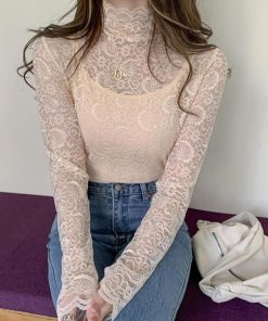 透かし編みトップス | トップス 総レース ハイネック カットソー インナー ペイズリー柄 レディース ブラウス シースルー セクシー おしゃれ