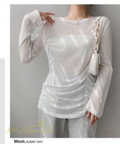 tシャツ・カットソー | Tシャツ Tシャツ レディース 無地 長袖 トップス カジュアルTシャツ おしゃれ クルーネック 秋服 夏秋 インナー 日常感 大きいサイズ 薄手 タック ゆったり 上品