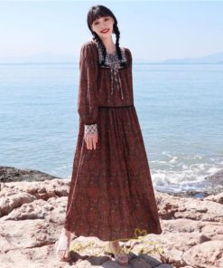 マキシ | ワンピース 長袖 春夏秋 レディース きれいめ ロング丈 カシュクール リゾート 花柄 体型カバー 着痩せ ゆったり エスニック レトロ 海 ビーチ リゾート 旅行