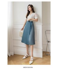 スカート | プリーツひざ下 きれいめ 上品 ハイウェスト スリット Aライン デート 黒 きれい 着痩せ 通勤 OL オシャレ ビジネス 春夏秋冬 脚長効果 オフィス