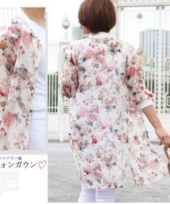 カーディガン | 花柄ガウン レディース シフォン薄手 カーデ シースルーロングガウン