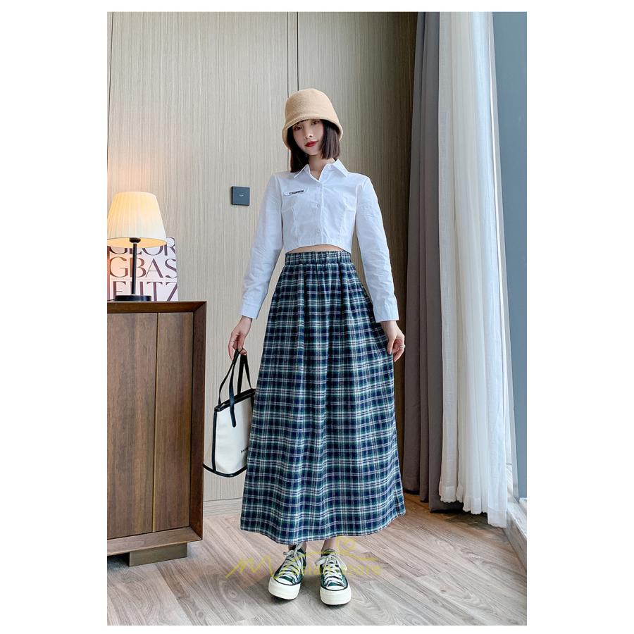 スカート | チェックロングウエストゴム チェック柄 大人 ハイウエスト Aライン30代40代50代 通学通勤 可愛い スカート ゆったり
