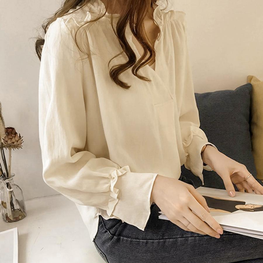 シャツ・ブラウス | 大人 夏 トップス ブラウス オフィス シャツブラウス 長袖 春 フォーマル おしゃれ Vネックブラウス ゆったり レディース