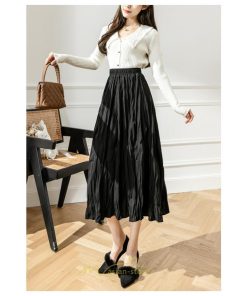 スカート | ロング 秋 秋服 レディース ボトムス ロングフレア プリーツ裏地付き キレイめ オシャレ 着痩せ 可愛い ウエストゴム フェミニン