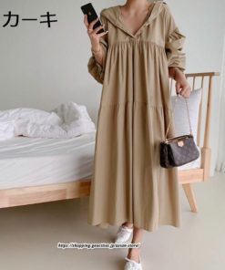 マキシ | シャツワンピース マキシワンピース レディース フード付き パーカー風 春 長袖 ゆったり ロングシャツ 秋 夏 ロングワンピース