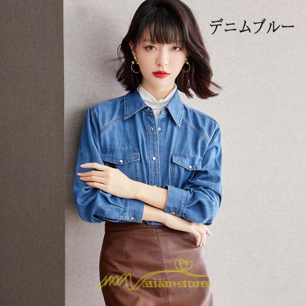 シャツ・ブラウス | デニムシャツ シャツ トップス レディース ブラウス デニム カジュアル レトロ風 通勤 通学 オシャレ キレイめ 上品 可愛い 秋服 ナチュラル 2022