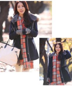 マフラー | チェック リバーシブル フリンジ付きストール 大判 厚手 肩掛け