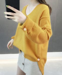 ニット・セーター | Vネック ニット ニットトップス プルオーバー 無地 ニットセーター スリット入り 秋冬 ニットソー レディース