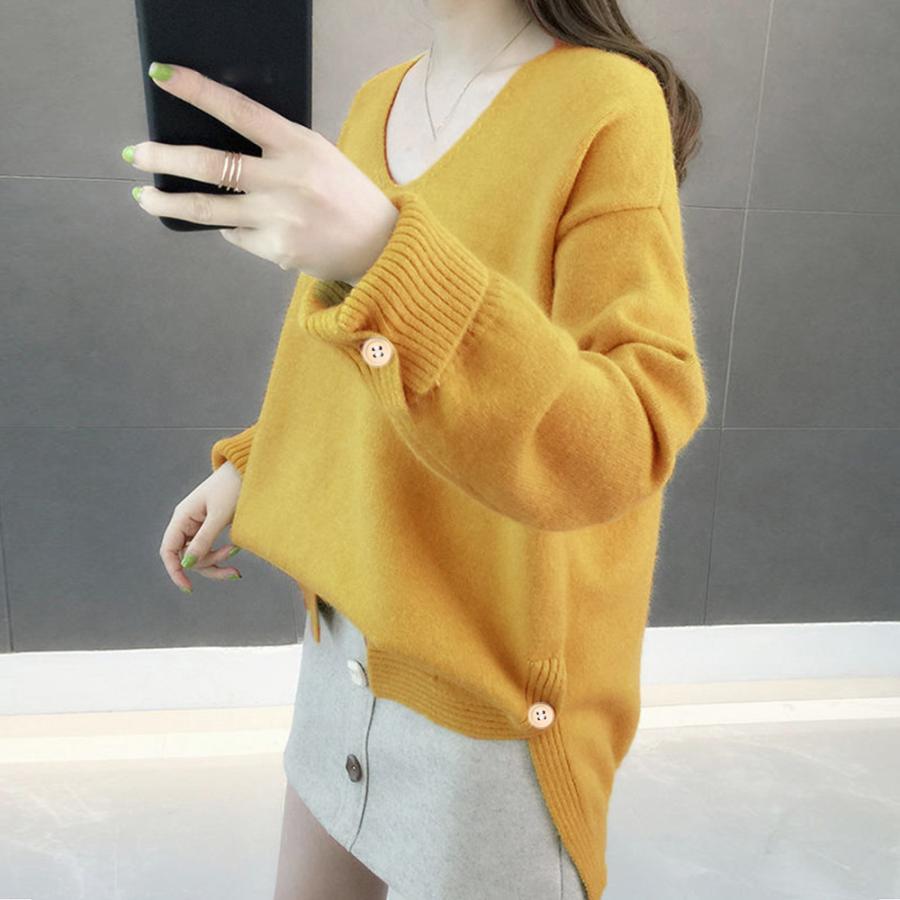 ニット・セーター | Vネック ニット ニットトップス プルオーバー 無地 ニットセーター スリット入り 秋冬 ニットソー レディース