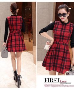 ニットワンピース | 即日秋冬 切り替え チェック柄 ドッキングワンピース ニット セーター 長袖 Aライン 20代30代 クルーネック 大人 可愛い 膝上丈