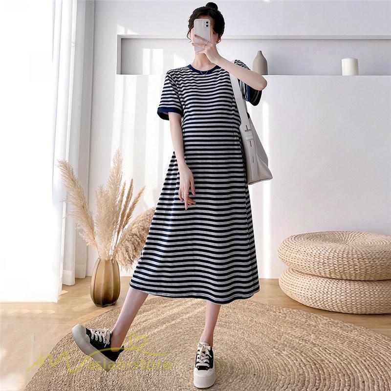ワンピース | マタニティレディース ストライプ 着痩せ ゆる妊婦服 夏 サマーママ着 大きいサイズ 産前産後 上品 シンプル 大きいサイズ