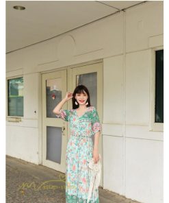マキシ | ロングワンピース 五分袖 夏ワンピース 秋新作 Aラインワンピース マキシワンピース 花柄 プリント 旅行 ダンス ワンピース 30代40代 舞台 可愛い リボン