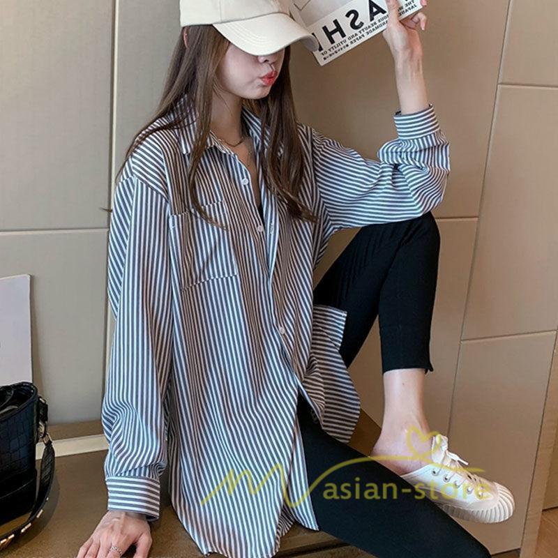 在庫ある | 短納期シャツレディースブラウス ビジネスカジュアルゆったりシャツトップス フォーマルシャツ オフィスブラウス ストライプ 薄手 通学通勤 春夏衣装 着痩せ